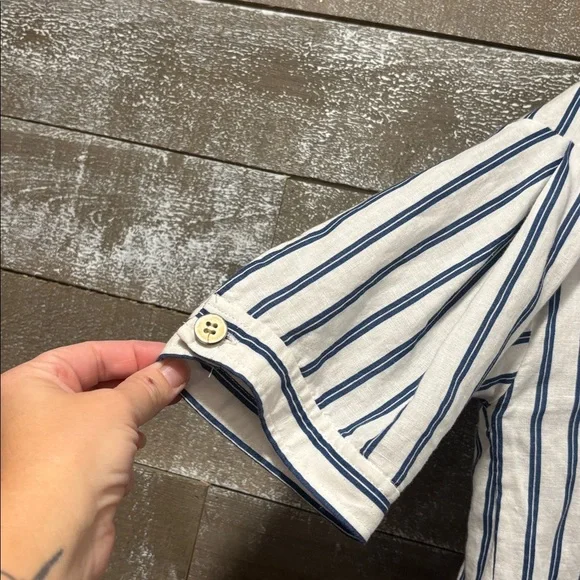 Zara blue striped linen blend crop relaxed top size M - Picture 4 of 6